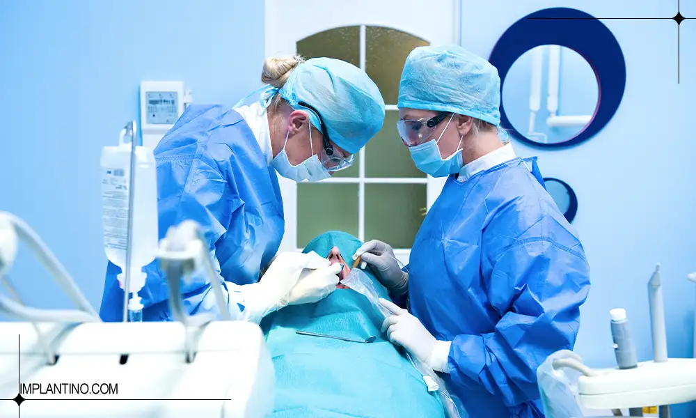 پزشک در حال انجام ایمپلنت دندان با بیهوشی